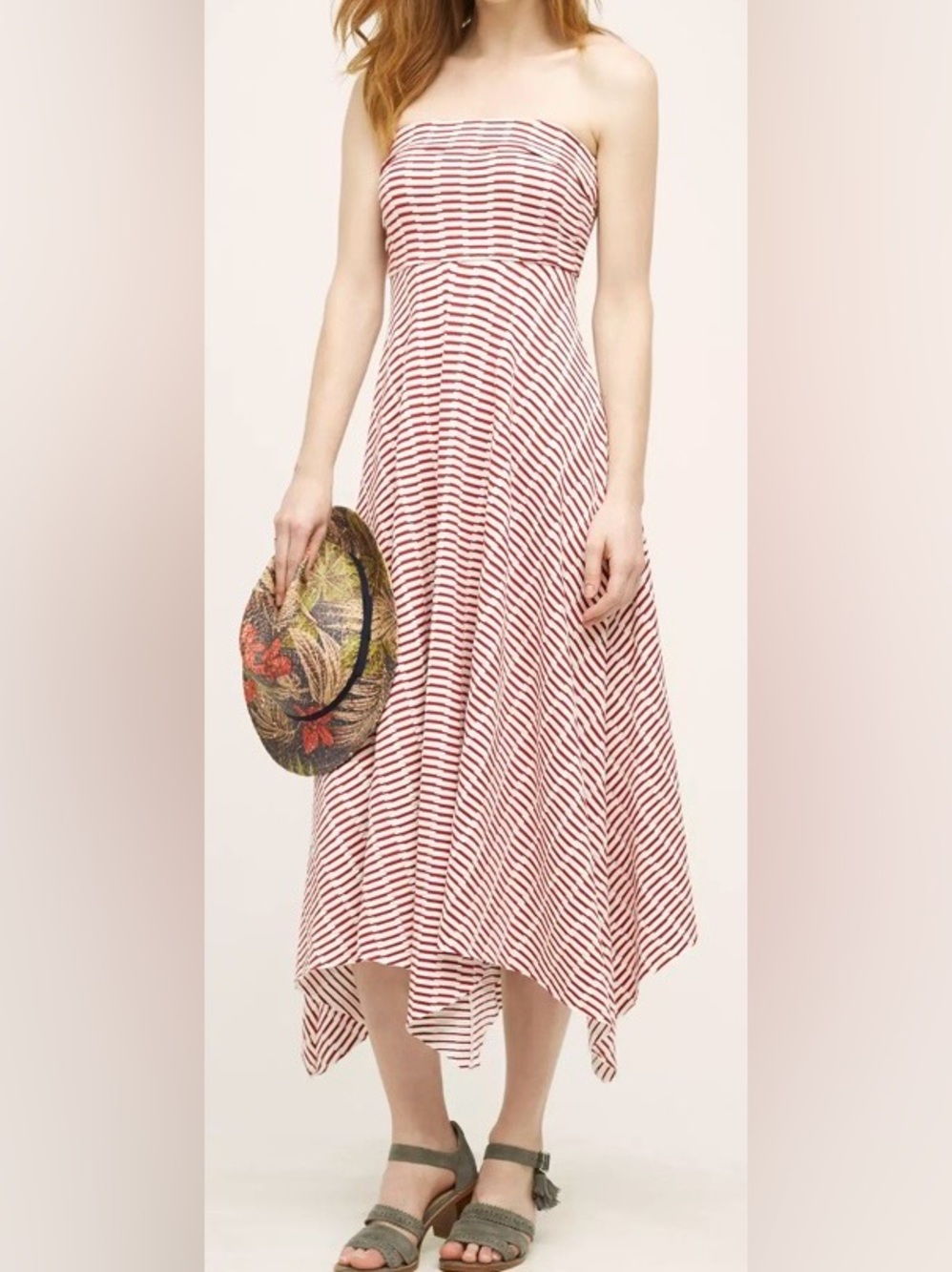 ANTHROPOLOGY MAEVE CALETA STRAPLESS HANDKERCHIEF HEM DRESS. RETAIL $221 CAN
